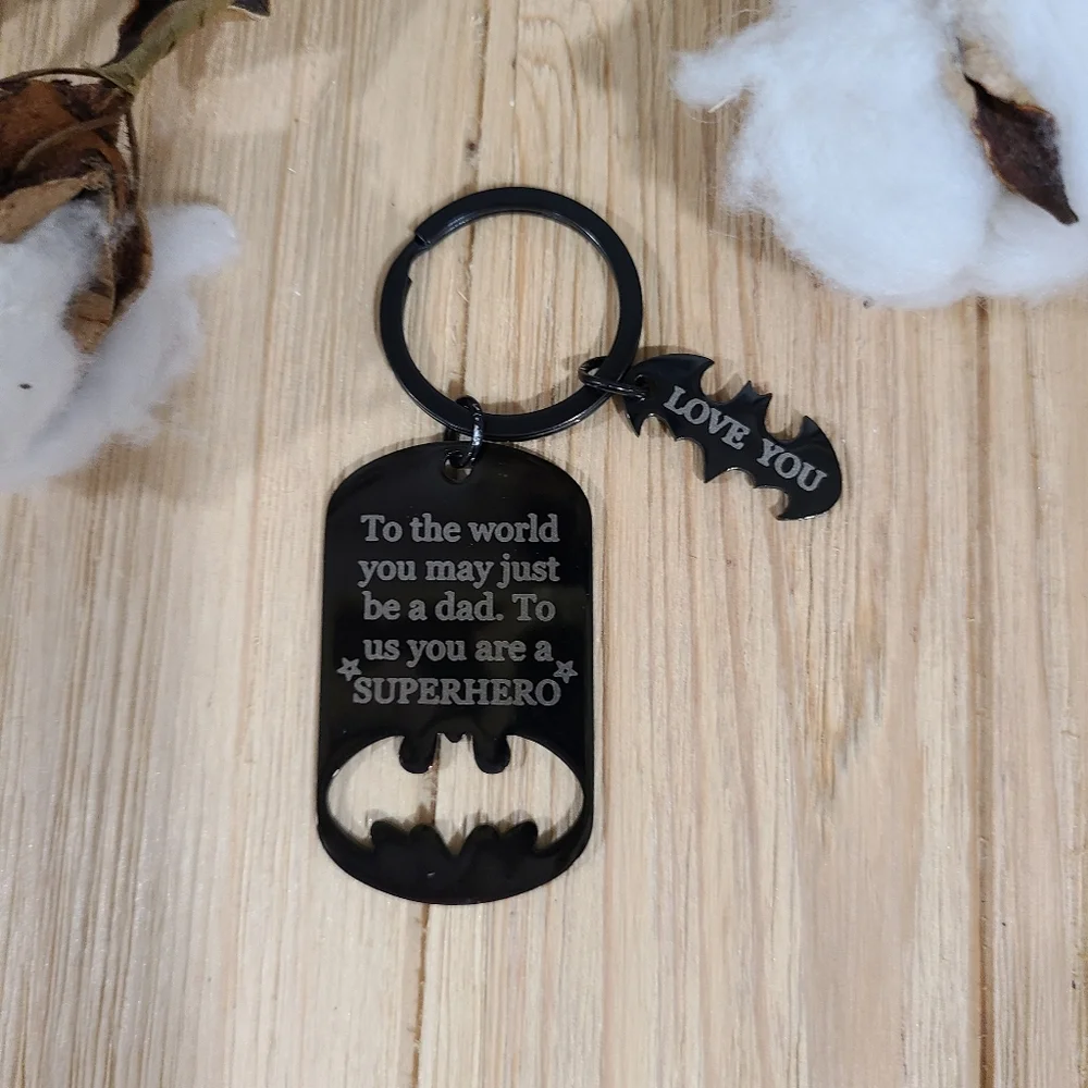 🦇🦇NEW🦇🦇AWESOME!! Super Hero Father's Keychain in BLACK 🦇🦇 - Picture 8 of 13